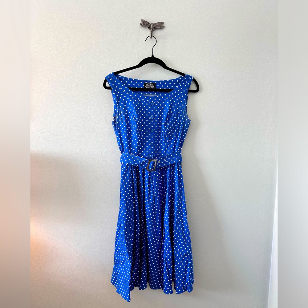 Blue polka dot midi dress - size 10